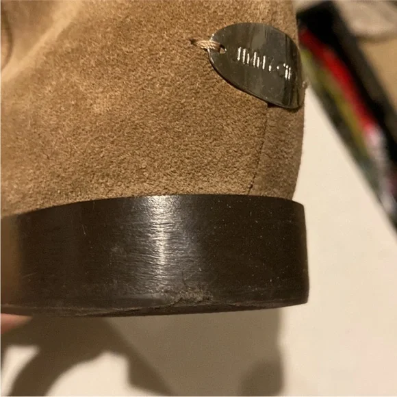 Jimmy Choo Marco Suede Studded Flat Tan Ankle Pull On Boots, 36.5/US 6.5. - Picture 7 of 8